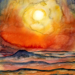 Surrealistic watercolor of Sunrise