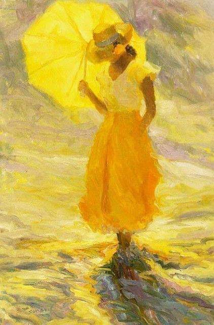 yellow painting woman umbrella